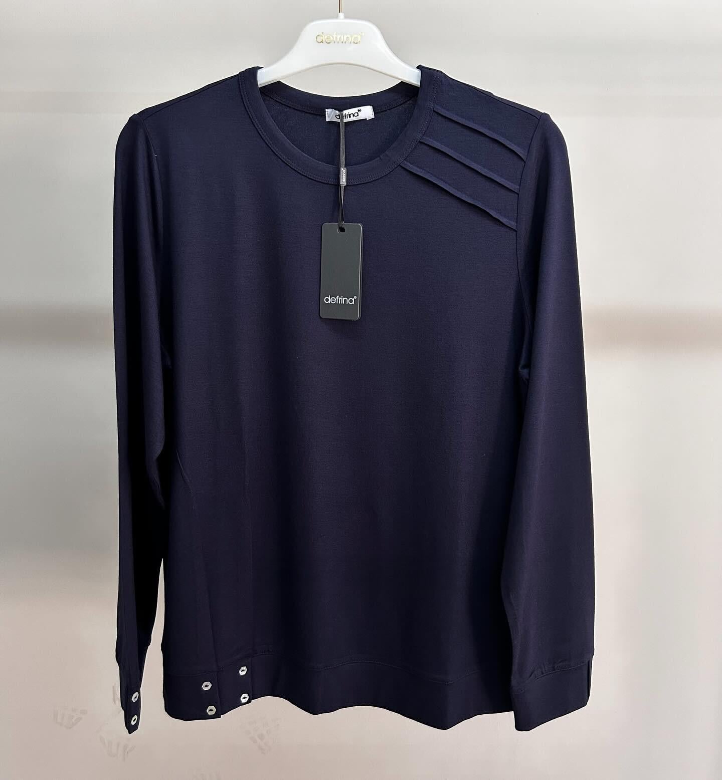 Defrina Omuz Nervürlü Eteği Düğmeli Bluz Lacivert 11075