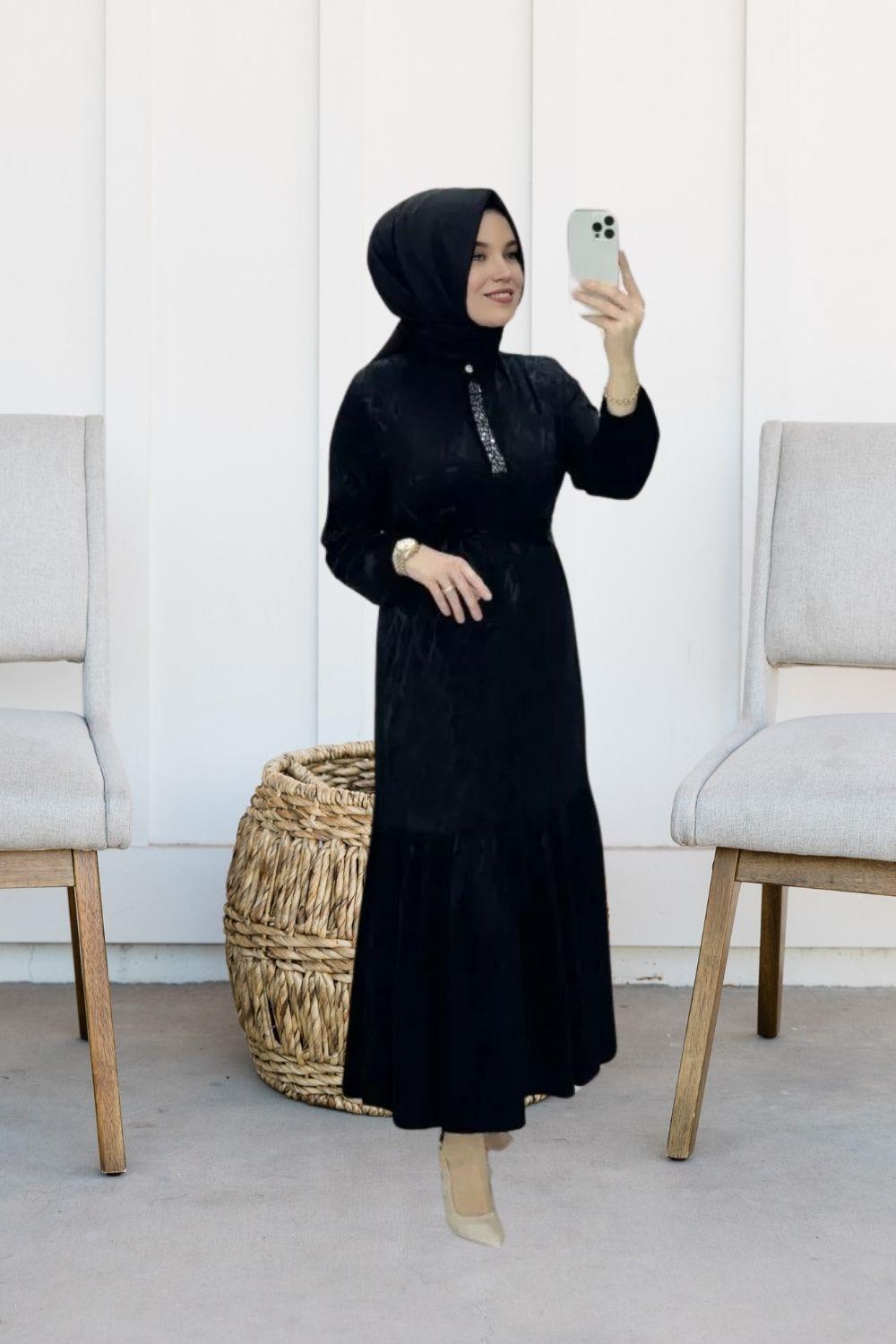 NOHSE Jakarlı Elbise Siyah
