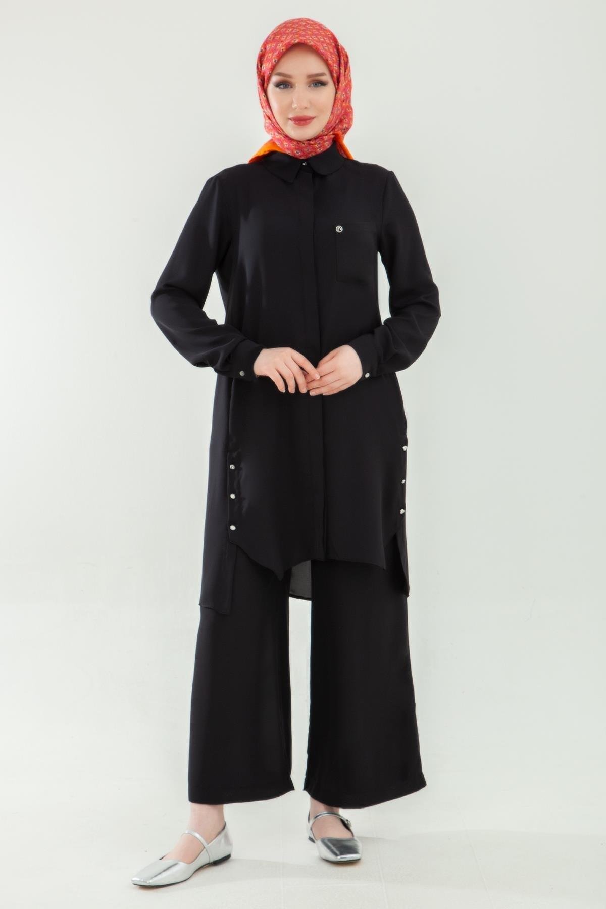ARMİNE TREND Pantolonlu Beli Lastikli İkili Takım Siyah 24YT629