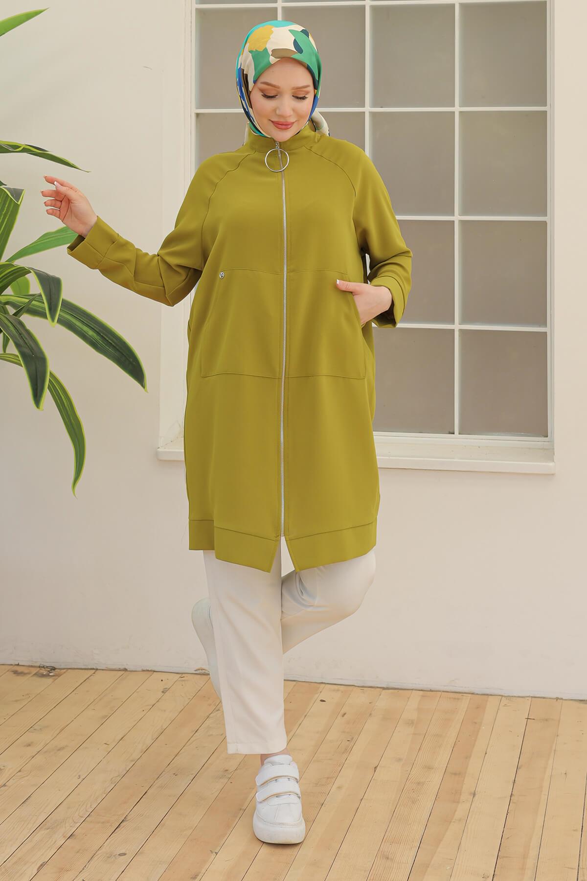 ARMİNE TREND İpek Krep Kumaşlı Sırtı Yıldızlı Fermuarlı Tunik Hardal 24YT560