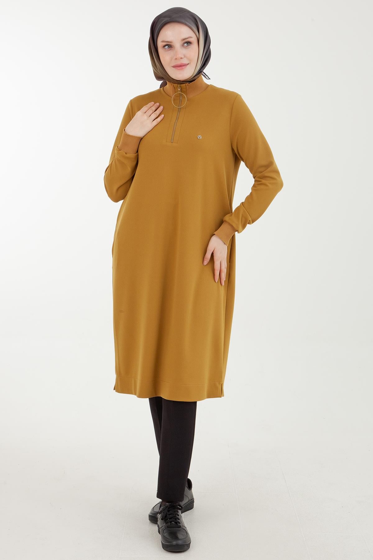 Armine Trend Yakası Halka Fermuarlı Tunik Olive 23kt442