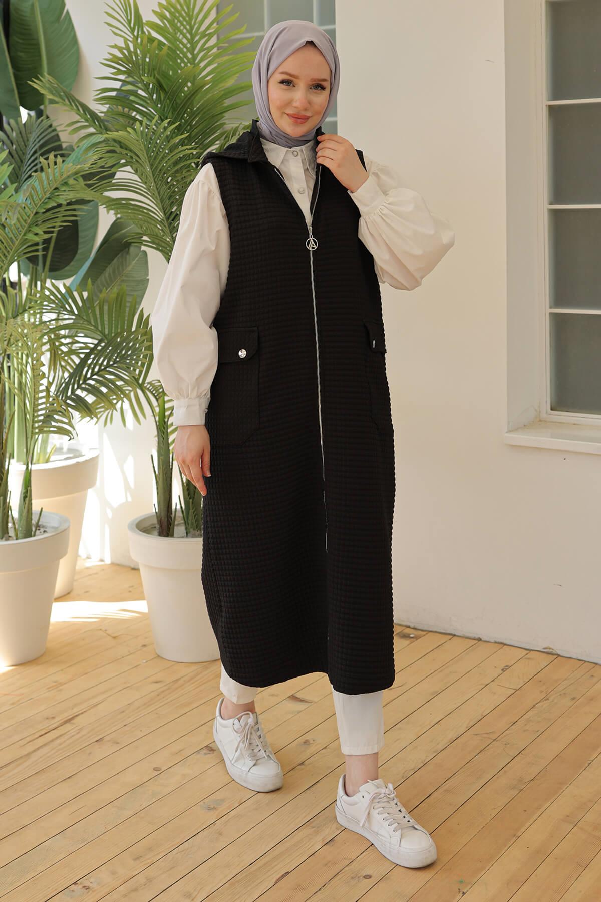 Armine TREND Kapitone Görünümlü Bahar Yeleği Siyah 24YT549