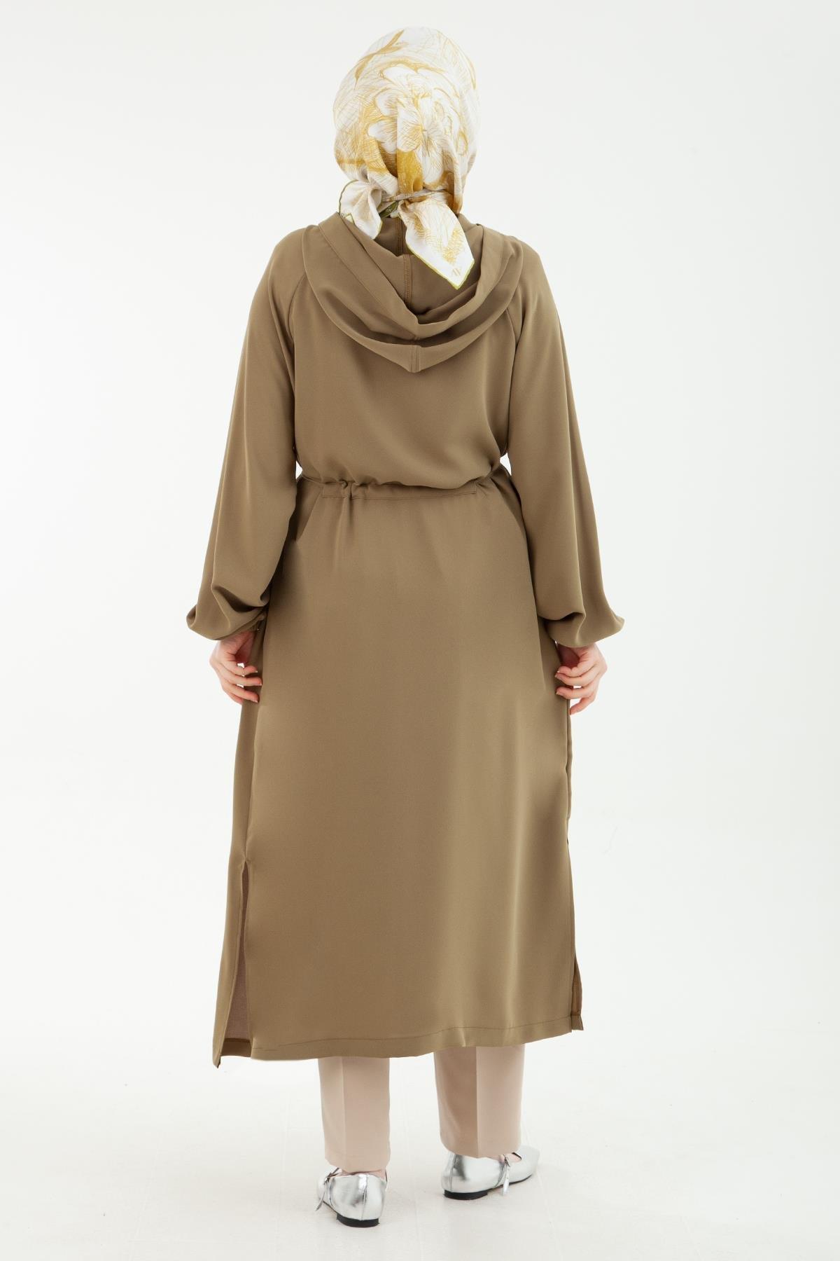 ARMİNE TREND Kapüşonlu Zincir Detaylı Fermuarlı Giy Çık Yağ Yeşili