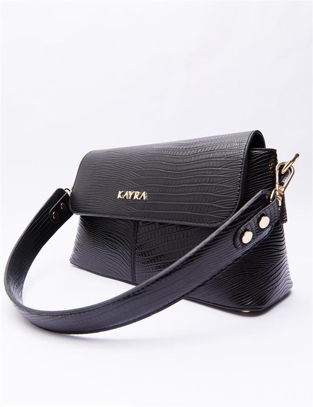 Kayra Croco Desenli Baget Çanta KA-B23-CNT30B Siyah