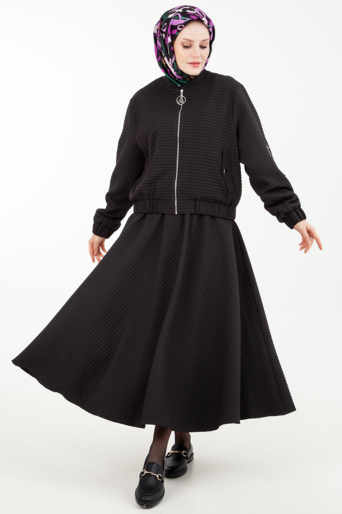 Armine Trend Üst Fermuarlı Etekli Bayan Takım Siyah 23KT640