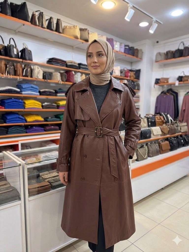 Apoletli Belden Bağcıklı Deri Kap Kahverengi