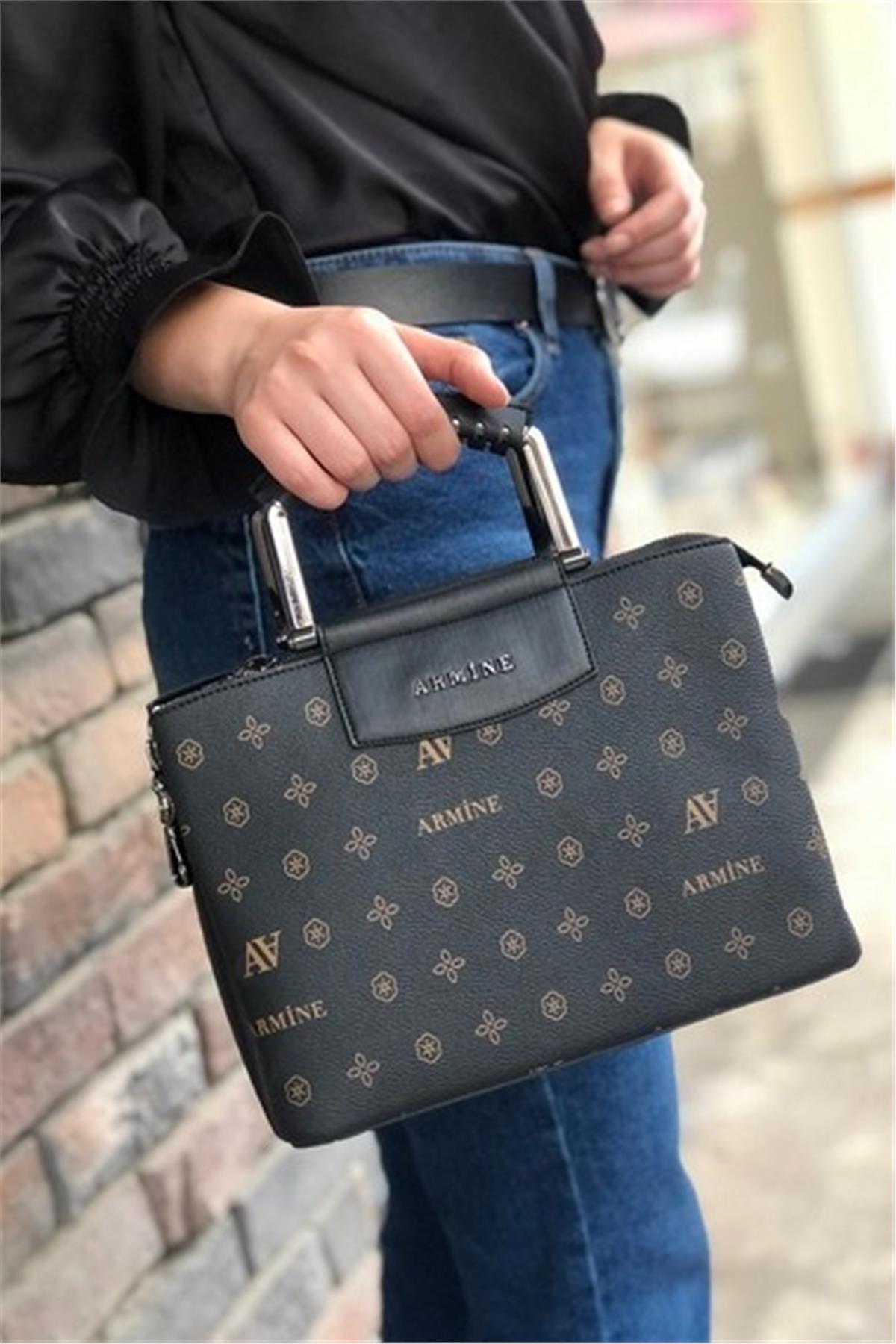 Armine 223 Bayan Çanta Siyah Baskılı
