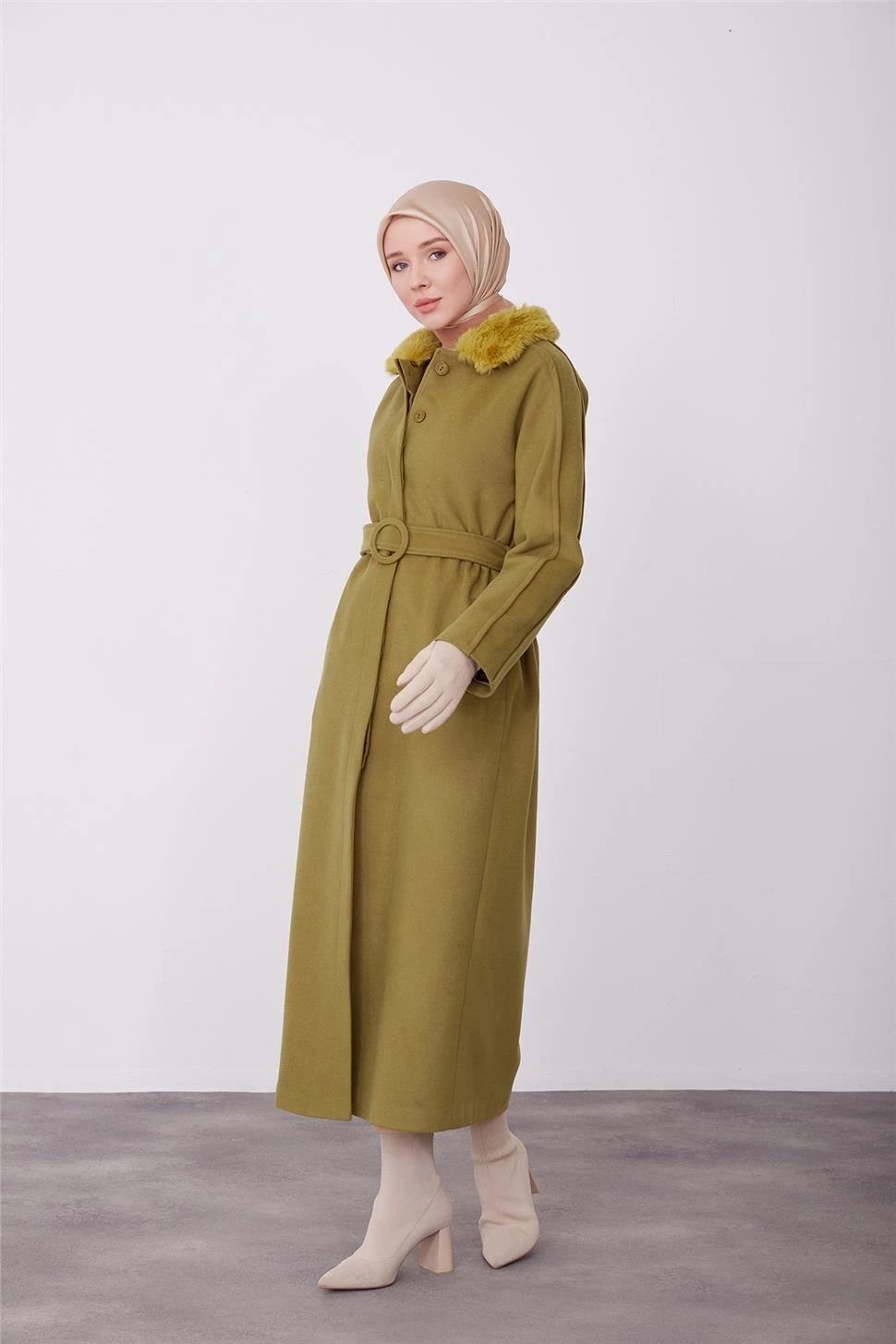 Armine Seyyar Kürklü Fit Manto 23K8603 Asit