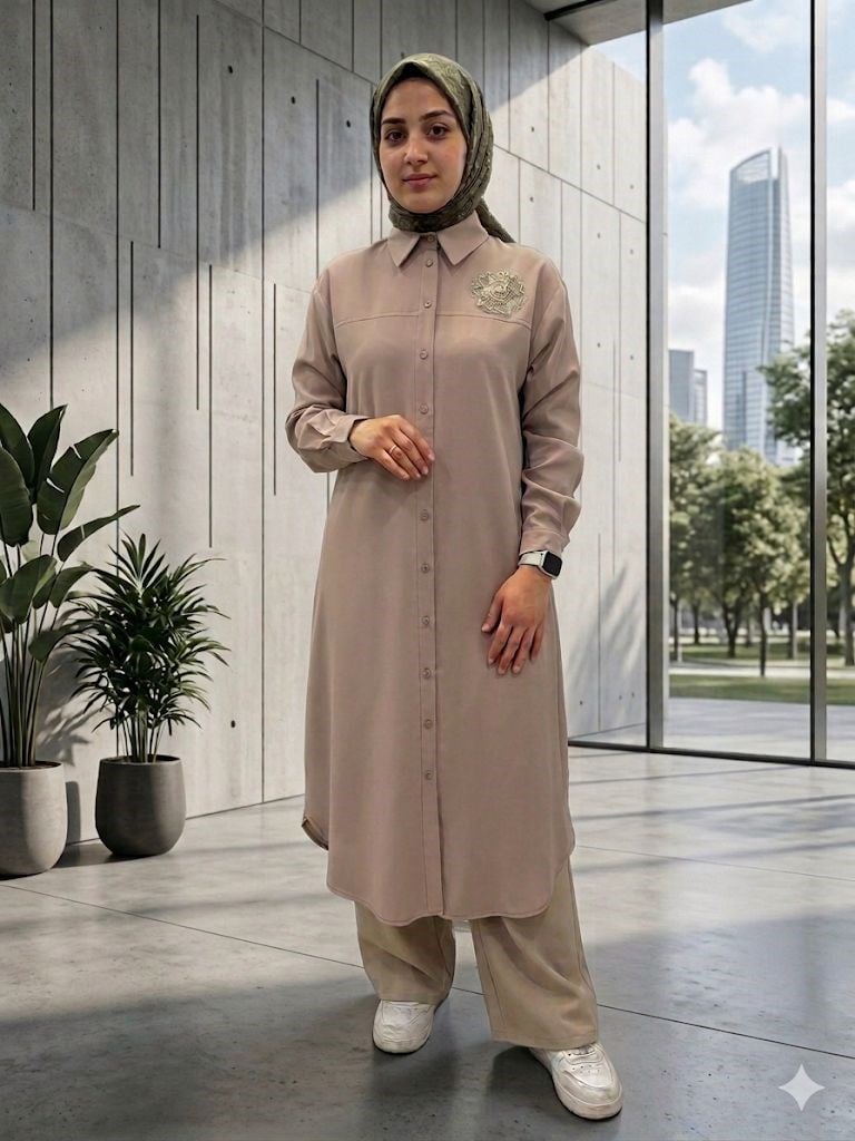 Armine TEND Çiçek Detaylı Tunik Açık Vizon 26YT403