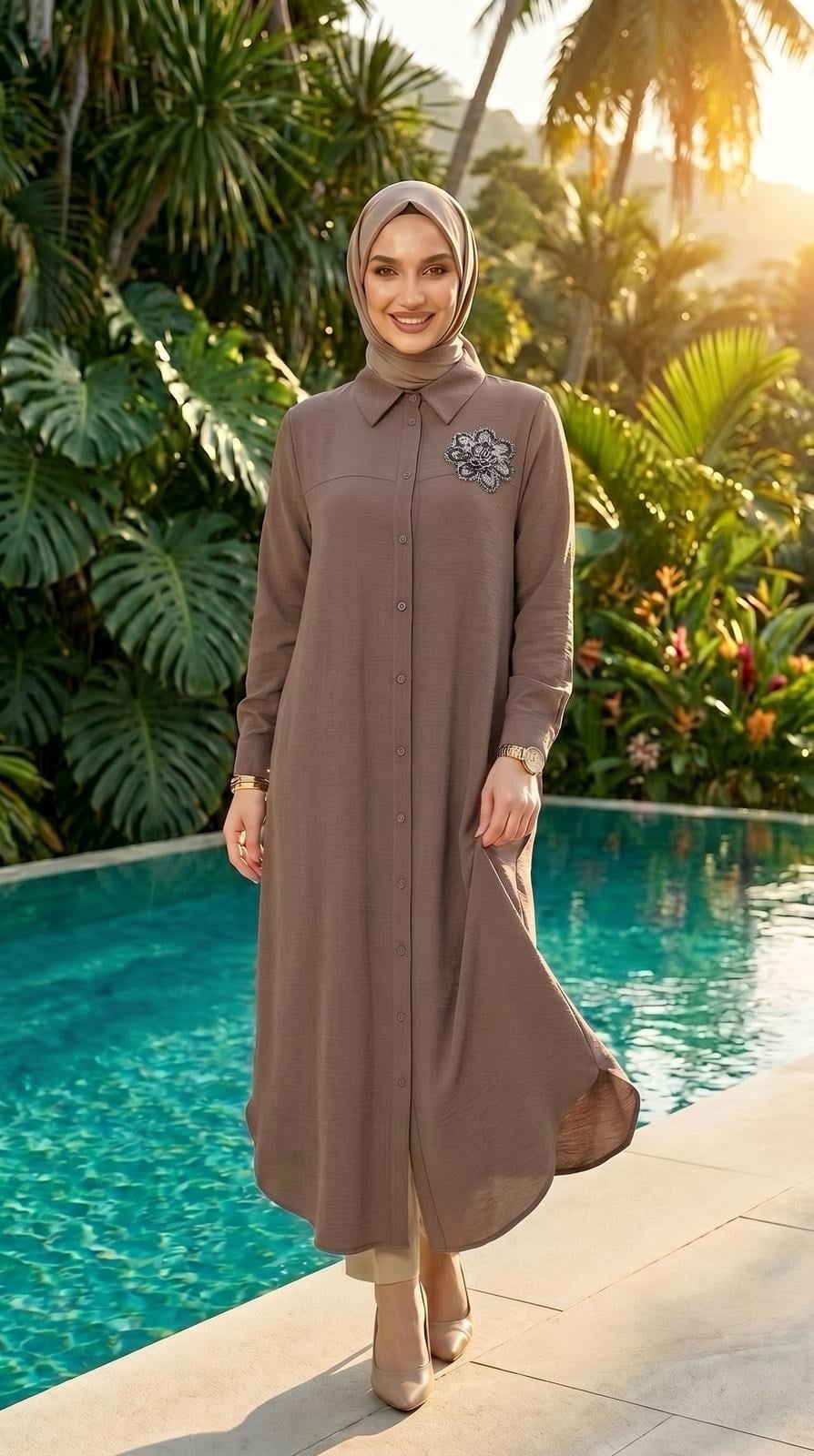 Armine TEND Çiçek Detaylı Tunik Bej 26YT403