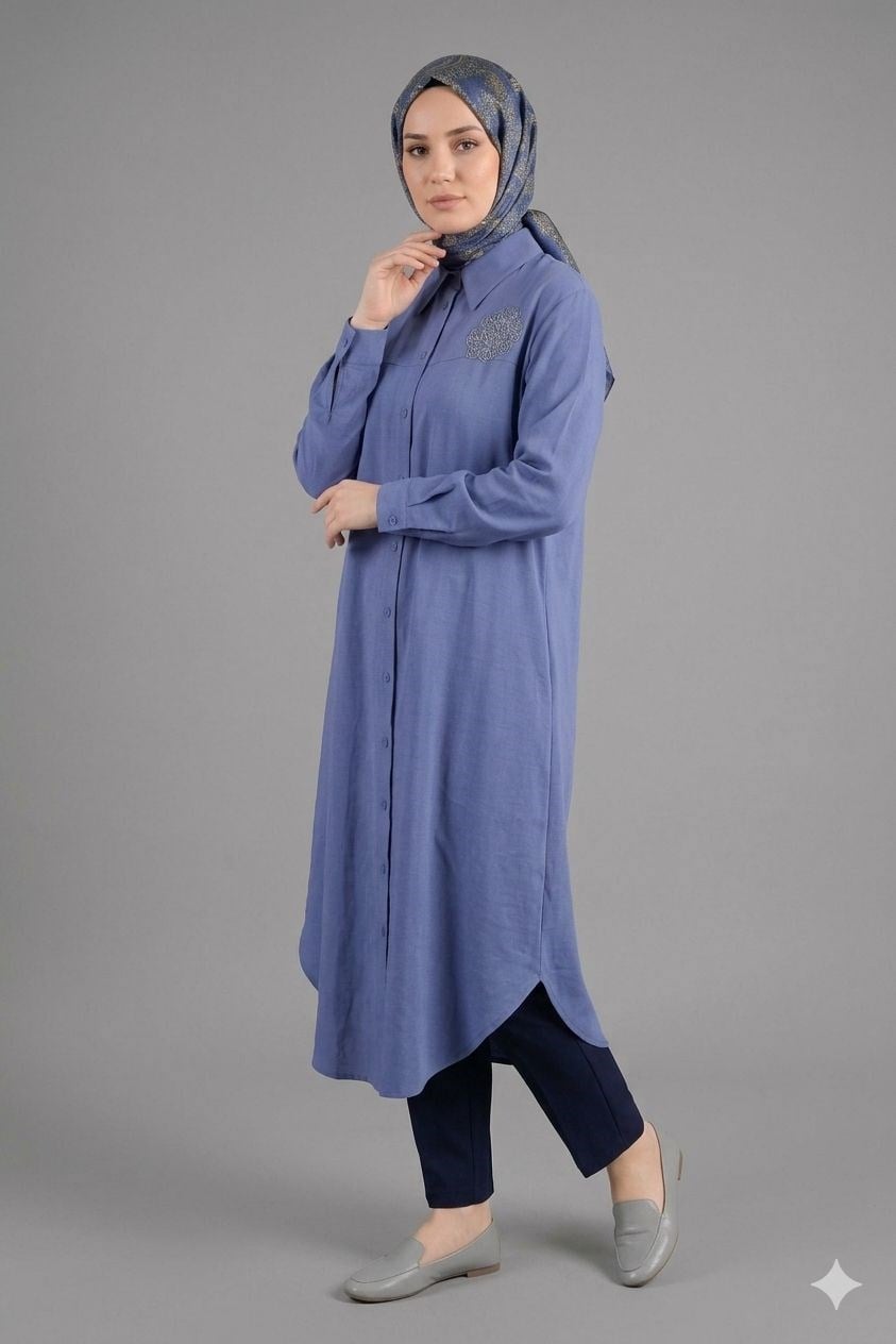 Armine TEND Çiçek Detaylı Tunik İndigo 26YT403
