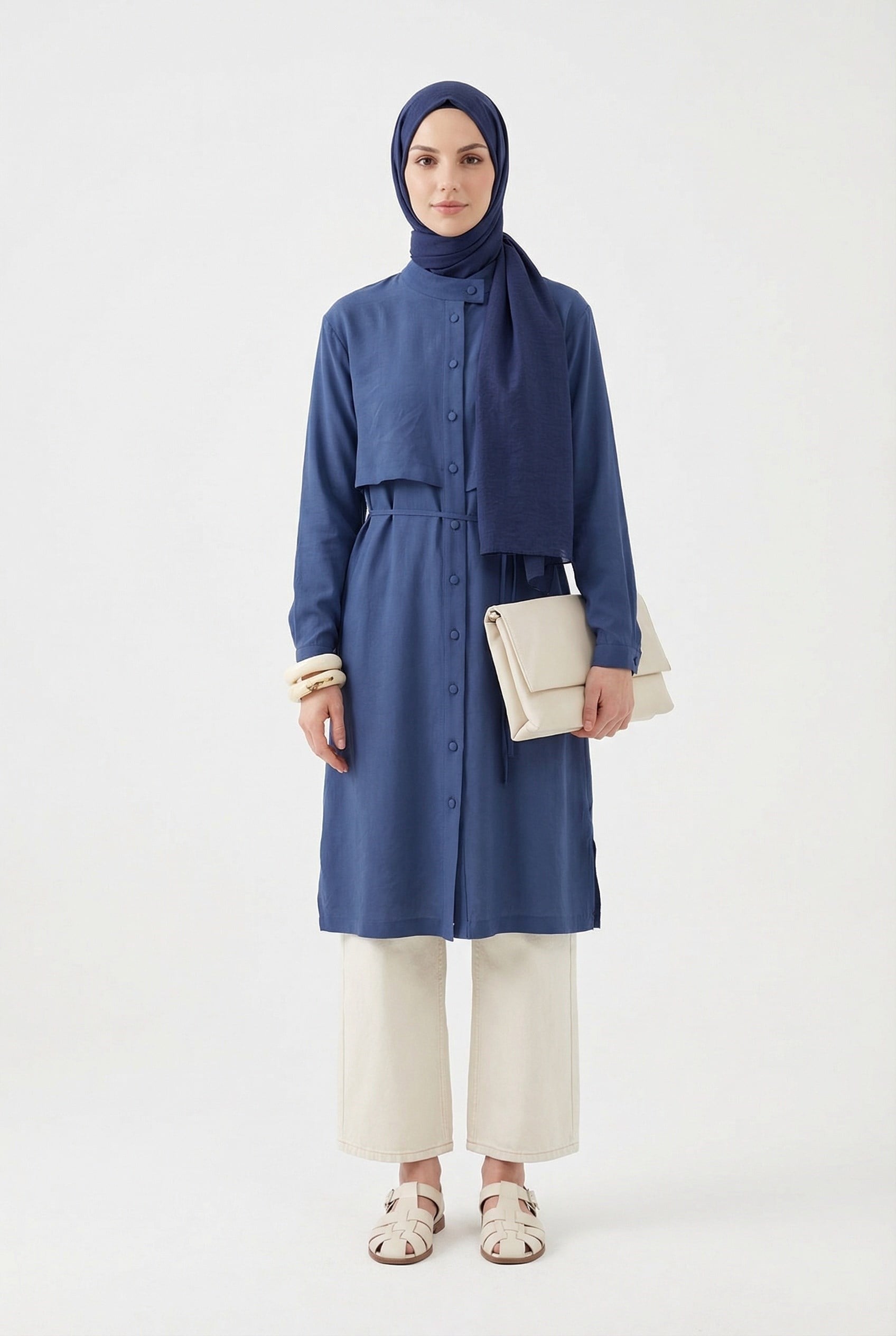 Armine TREND Aller Detaylı Beli İpli Uzun Tunik İndigo 26YT412