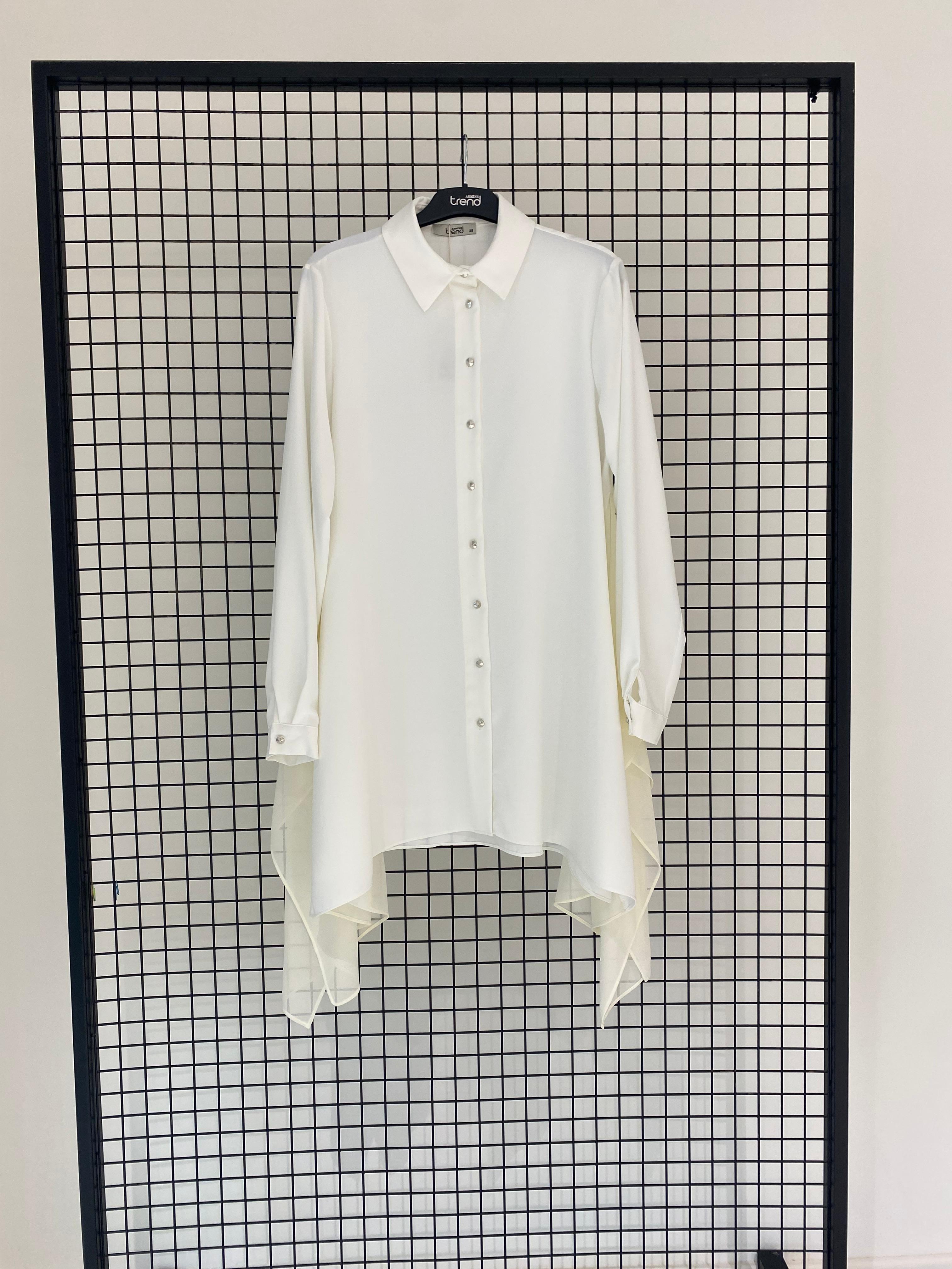 Armine TREND Asimetrik Kesim Tül Detaylı Kurtarıcı Tunik Ekru 25YT401