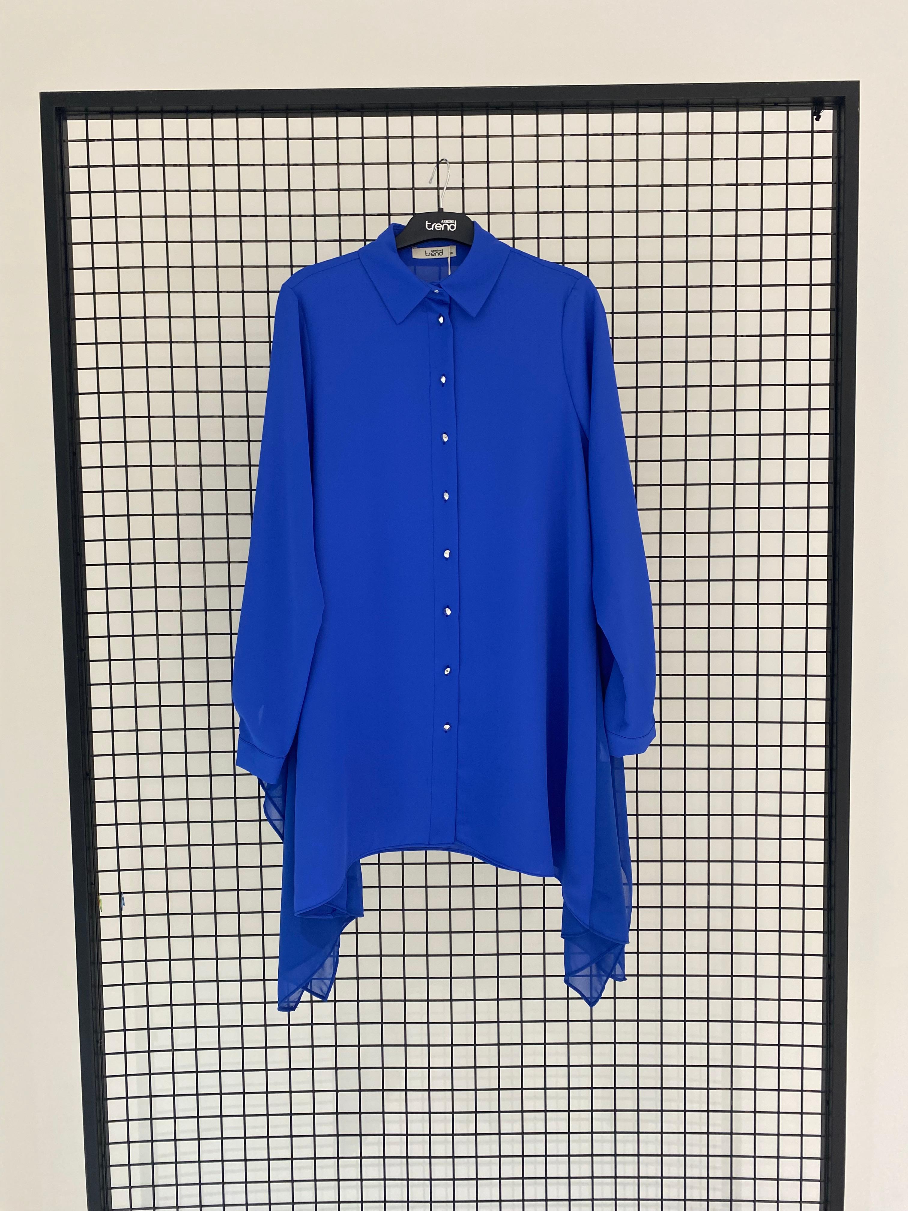 Armine TREND Asimetrik Kesim Tül Detaylı Kurtarıcı Tunik İndigo 25YT401