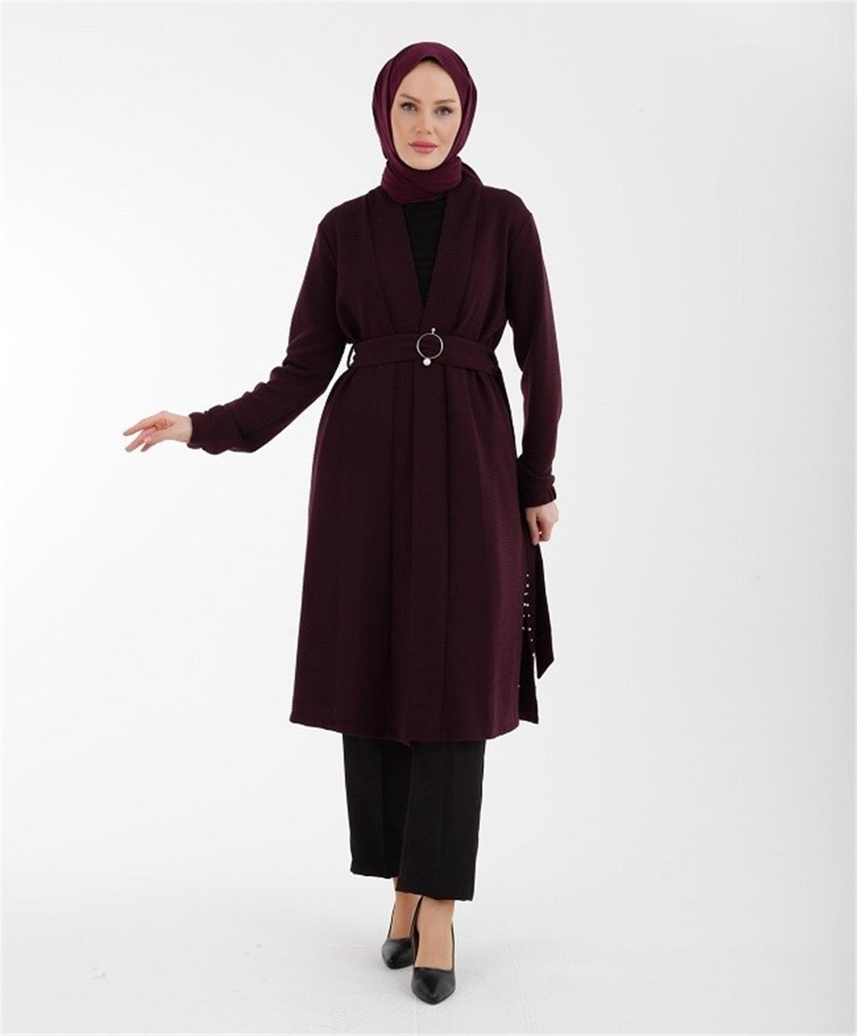 Armine Trend Bayan İnci Detaylı Hırka 22KT615 Mürdüm