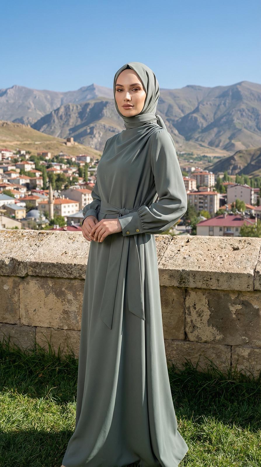 Armine TREND Bayan Uzun Elbise Haki 26YT904