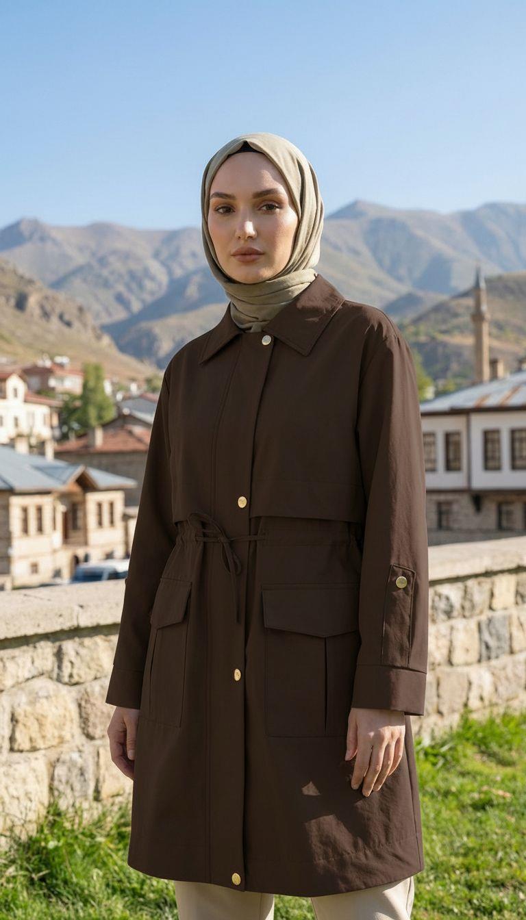 Armine TREND Belden Bağcıklı Ceket Kap Kahverengi 26YT504