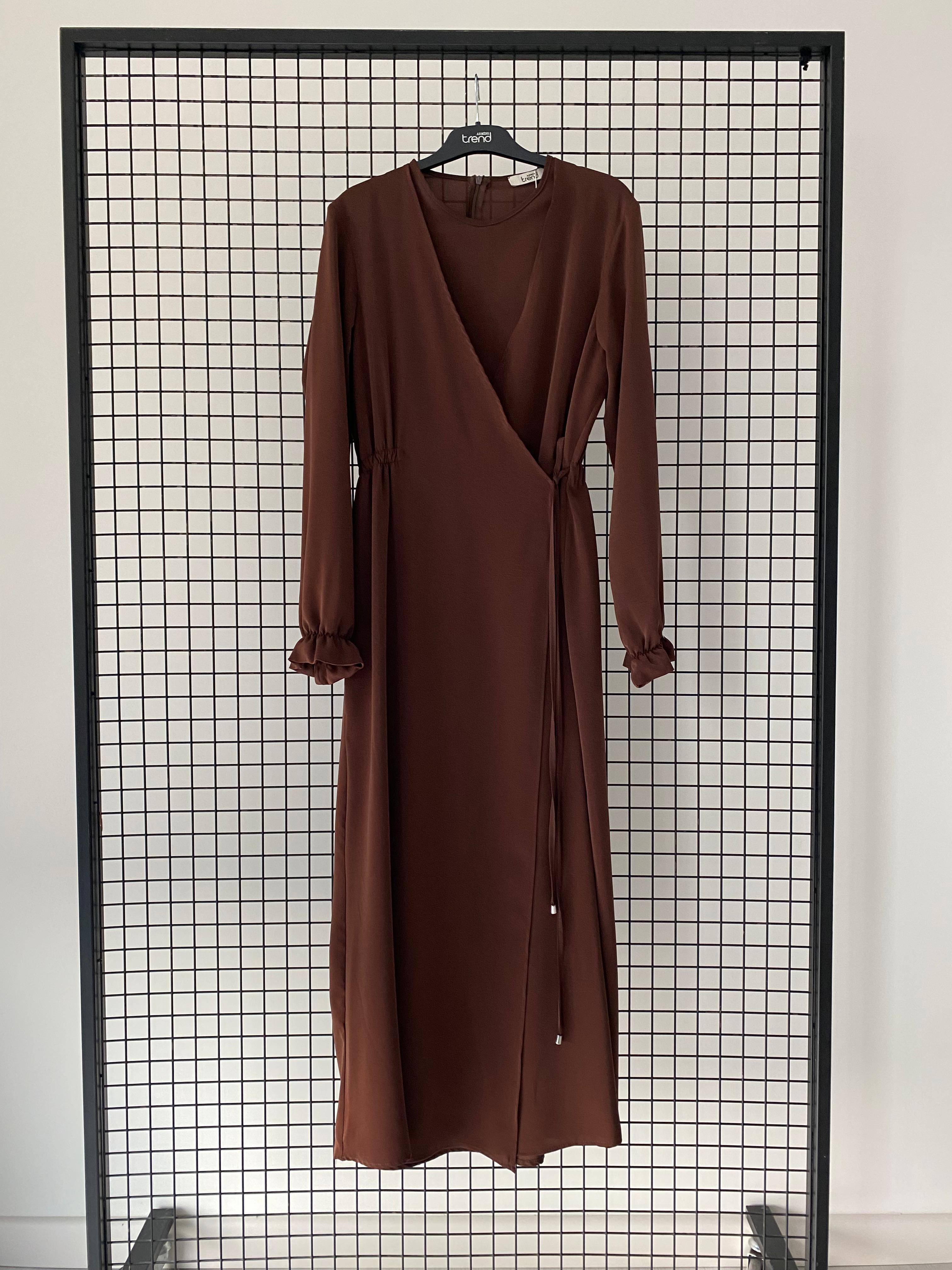 Armine TREND Beli Büzgülü Elbise Kahverengi 25YT944