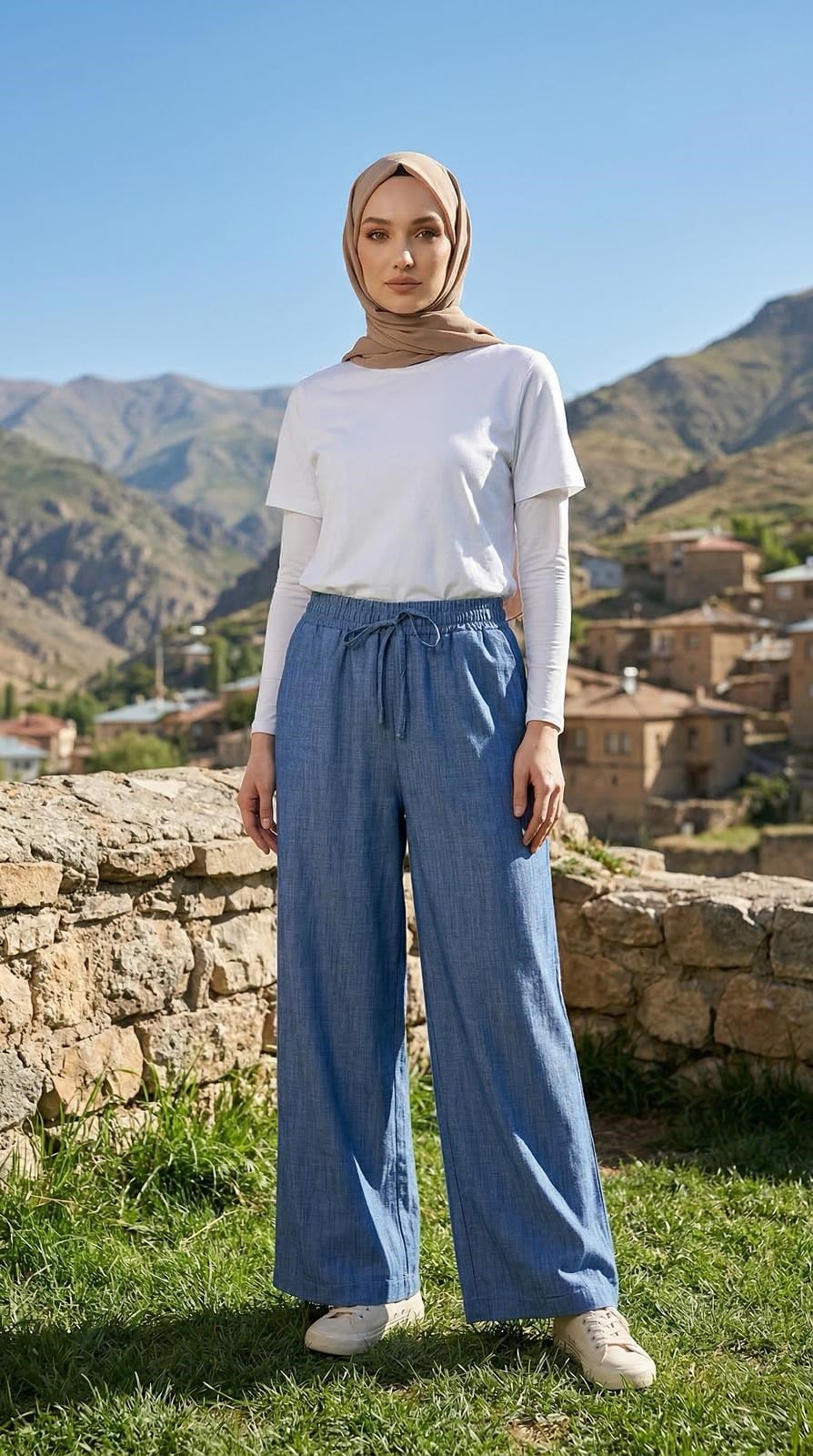 Armine TREND Beli Lastikli Bol Paça Pantolon İndigo 26YT208