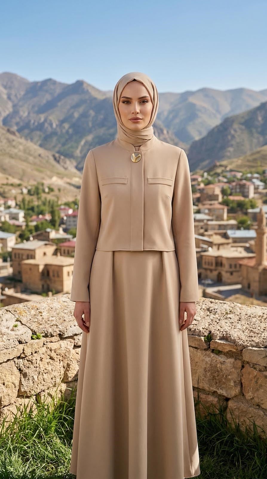 Armine TREND Büyük Düğme Detaylı Ceket Jile Takım Bej 26YT616
