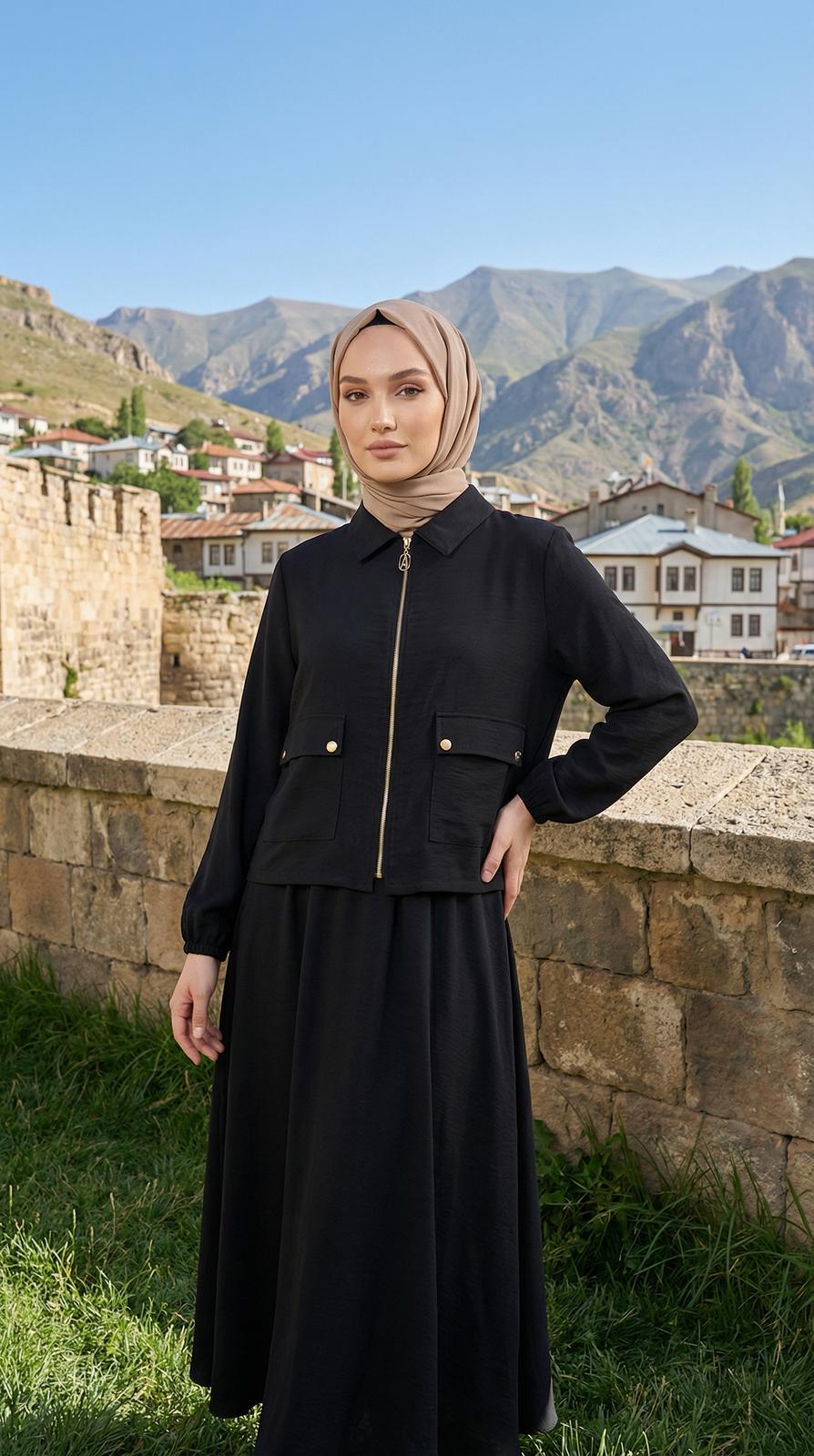 Armine TREND Ceket Fermuarlı Etekli Takım Siyah 26YT621