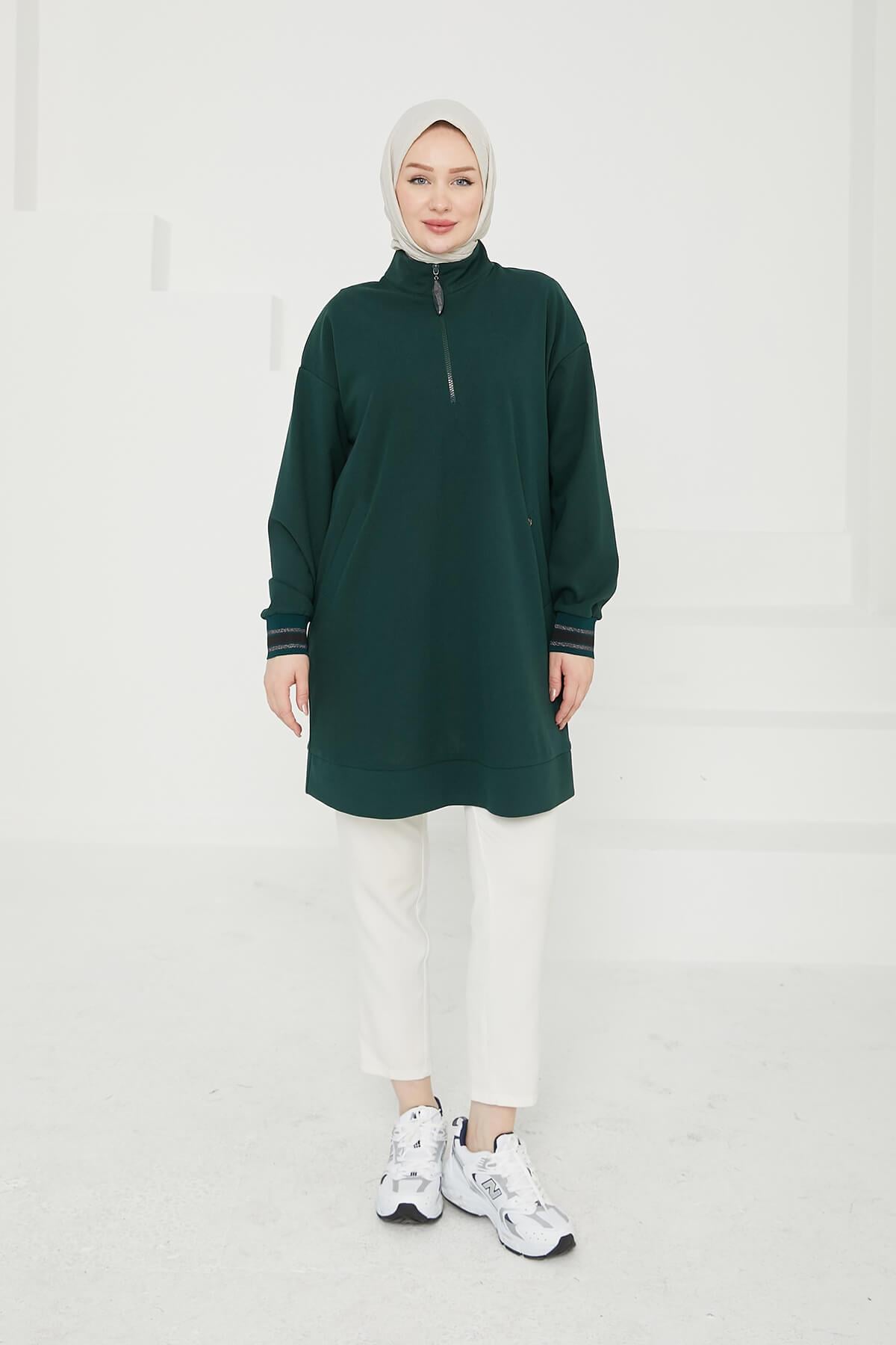 Armine TREND Cepli Önden Fermuarlı Tunik Zümrüt 24KT480