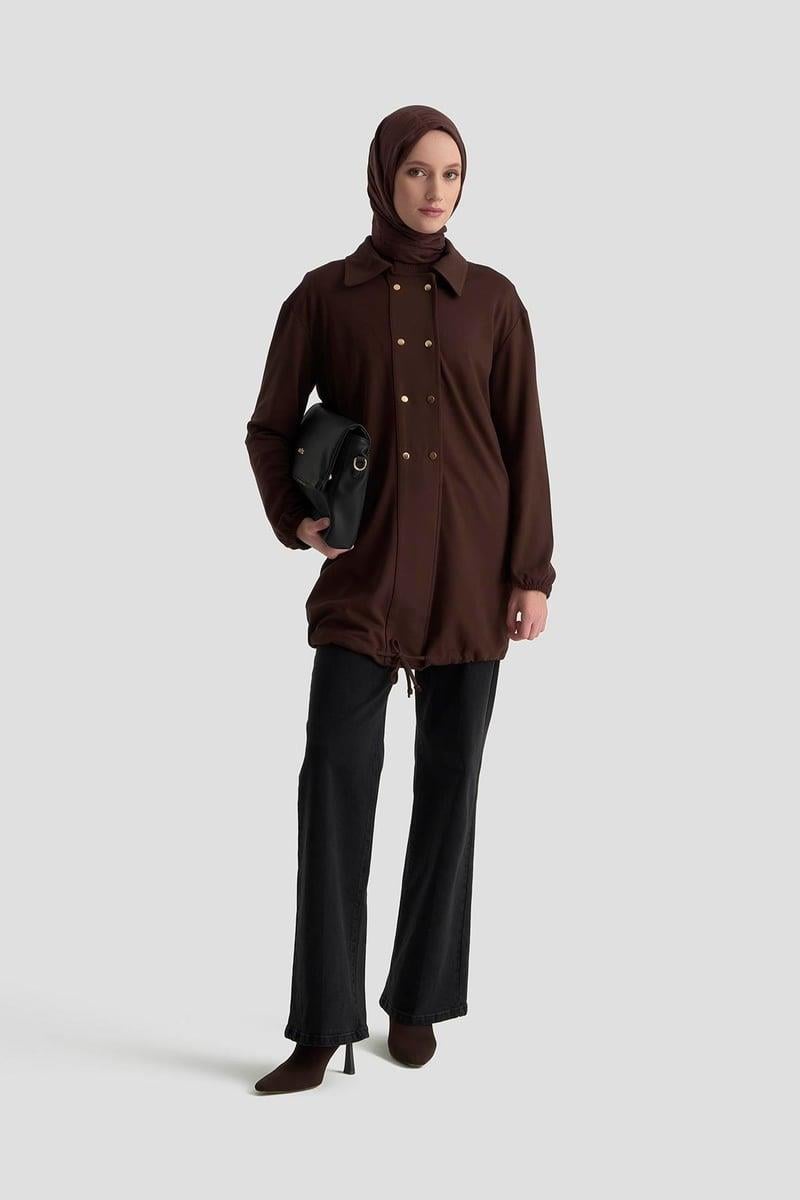 Armine TREND Çift Düğme Detay 2 İplik Tunik Kahve 25KT422