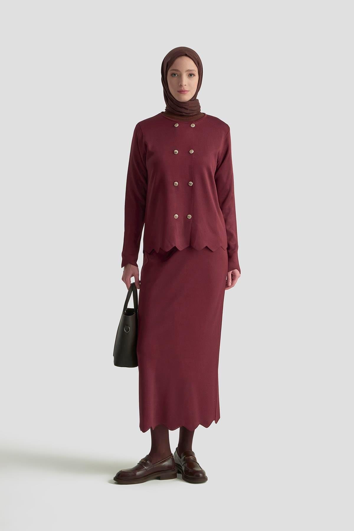 Armine TREND Çift Düğme Detaylı Etekli  Merserize Takım Bordo 25YTD6118