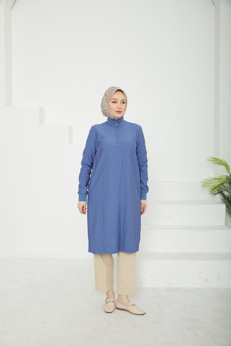 Armine TREND Çilek Kumaş Bayan Tunik İndigo 25YT433