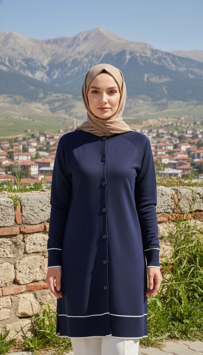 Armine TREND Çizgi Detaylı Triko Hırka Lacivert 25YTD4123