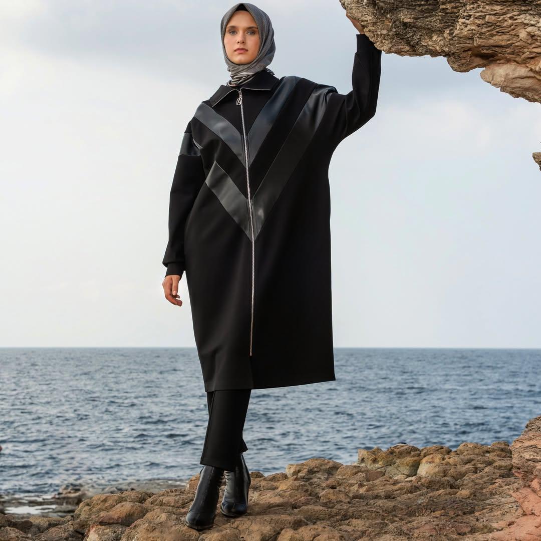 Armine TREND Deri Detaylı Yarası Kol Çelik Örgü Giy-Çık Siyah