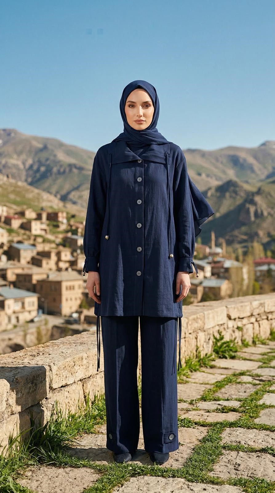 Armine TREND Düğme Detaylı Pantolonlu Takım Lacivert 26YT658