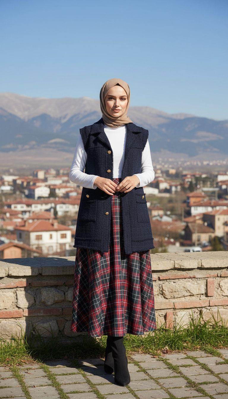 Armine TREND Ekose Etek Lacivert 25KT108