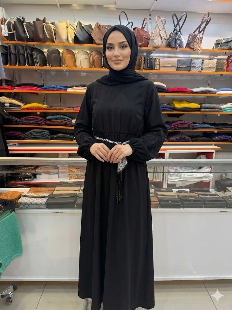 Armine TREND Eşarp Kemerli Elbise Siyah 26YT911