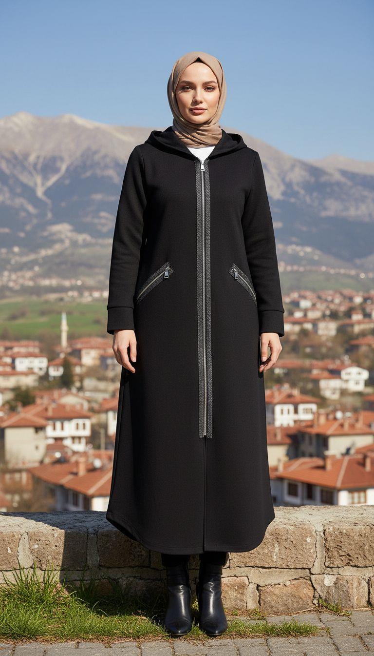 Armine TREND Fermuarları Parlak Biye Detay Kap - Ceket Siyah 25KT504