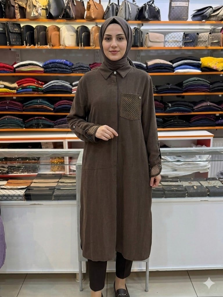 Armine TREND File Detaylı Uzun Tunik Kahverengi 26YT458