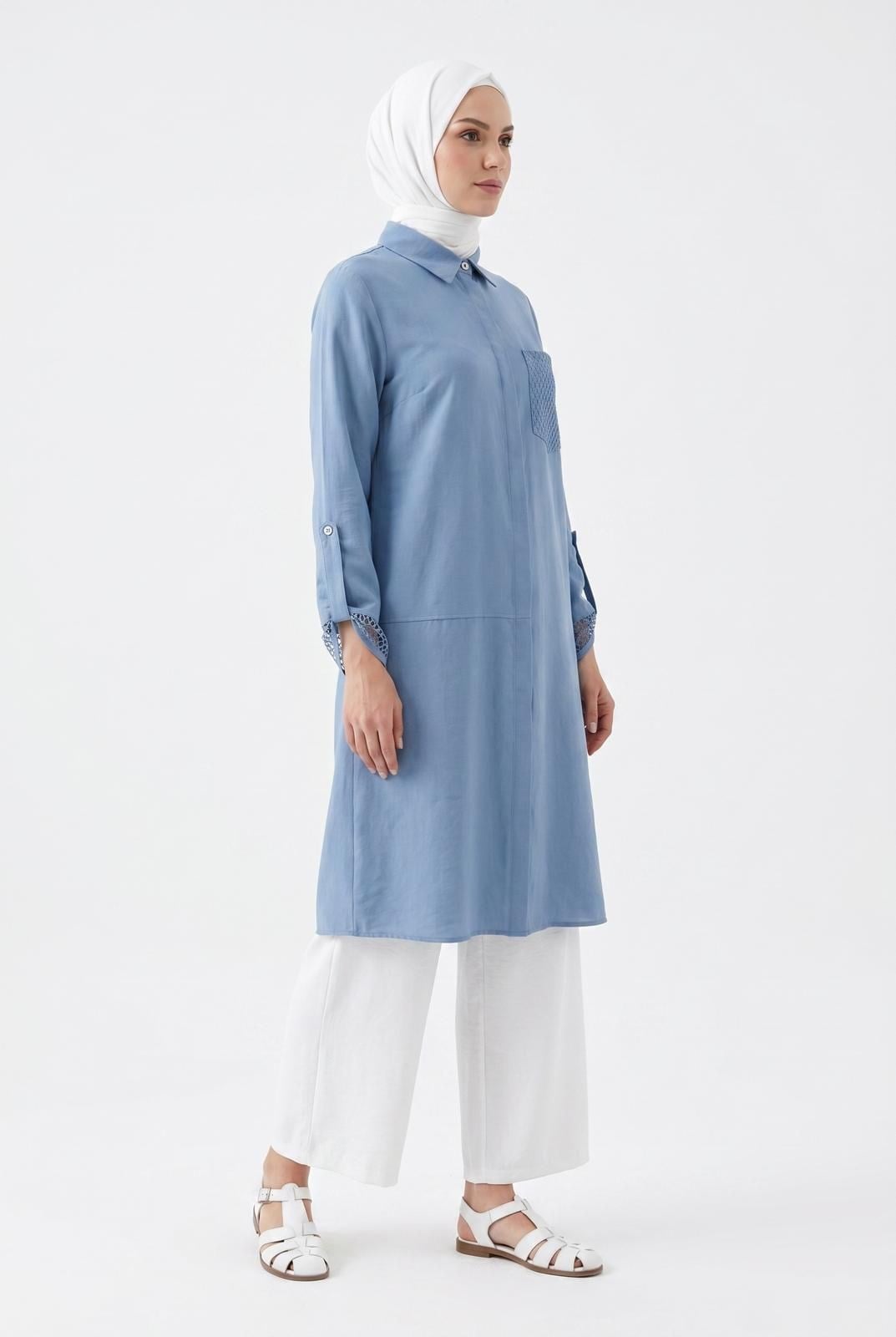 Armine TREND File Detaylı Uzun Tunik Mavi 26YT458