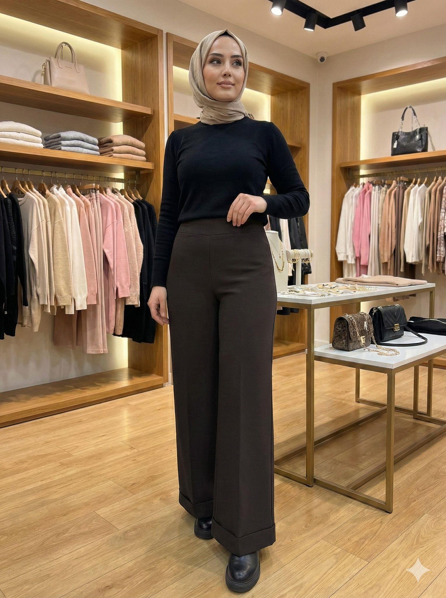 Armine TREND Geniş Duble Paça Pantolon Kahve 26YT210