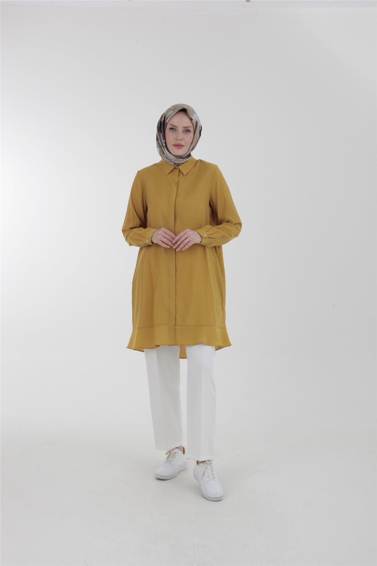 Armine Trend Gizli Düğmeli Gömlek 23YT459 Hardal