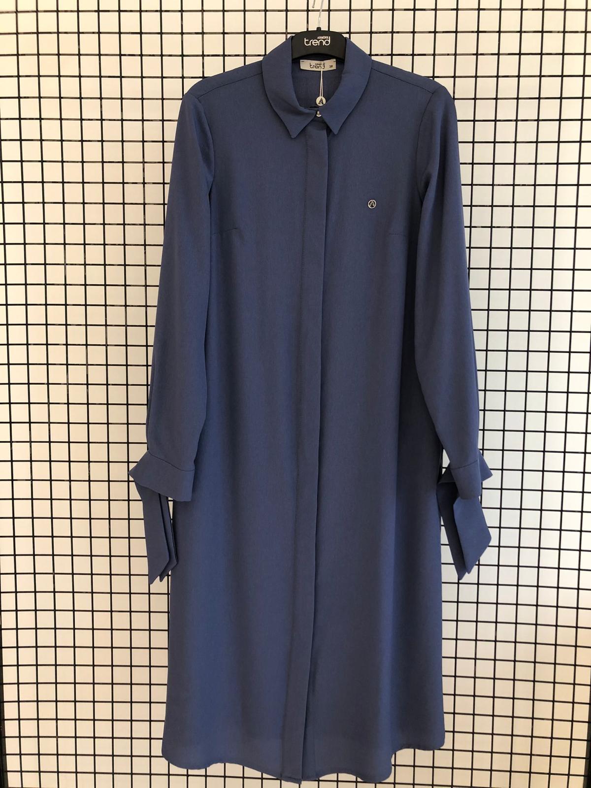 ARMİNE TREND Gizli Düğmeli Gömlek Yakalı Tunik İndigo 25YT4158