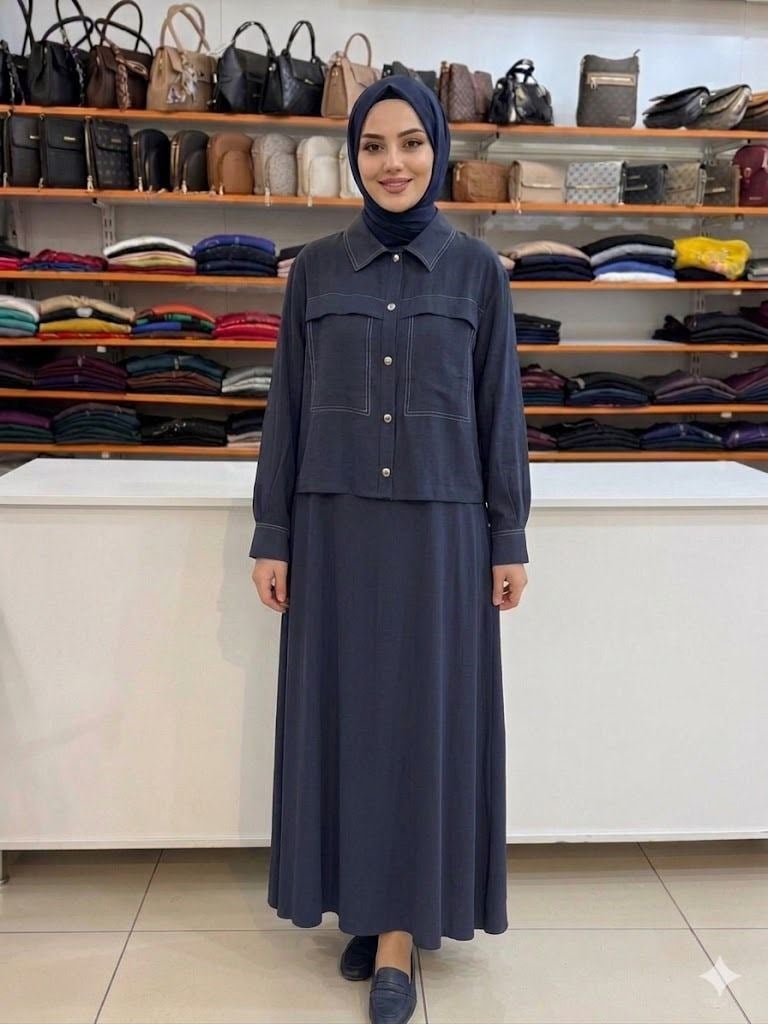 Armine TREND Gömlek Yaka Elbiseli İkili Takım Lacivert 26YT622