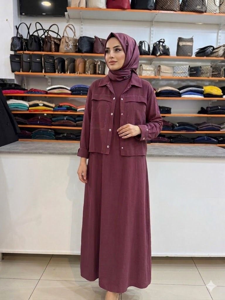 Armine TREND Gömlek Yaka Elbiseli İkili Takım Vişne 26YT622