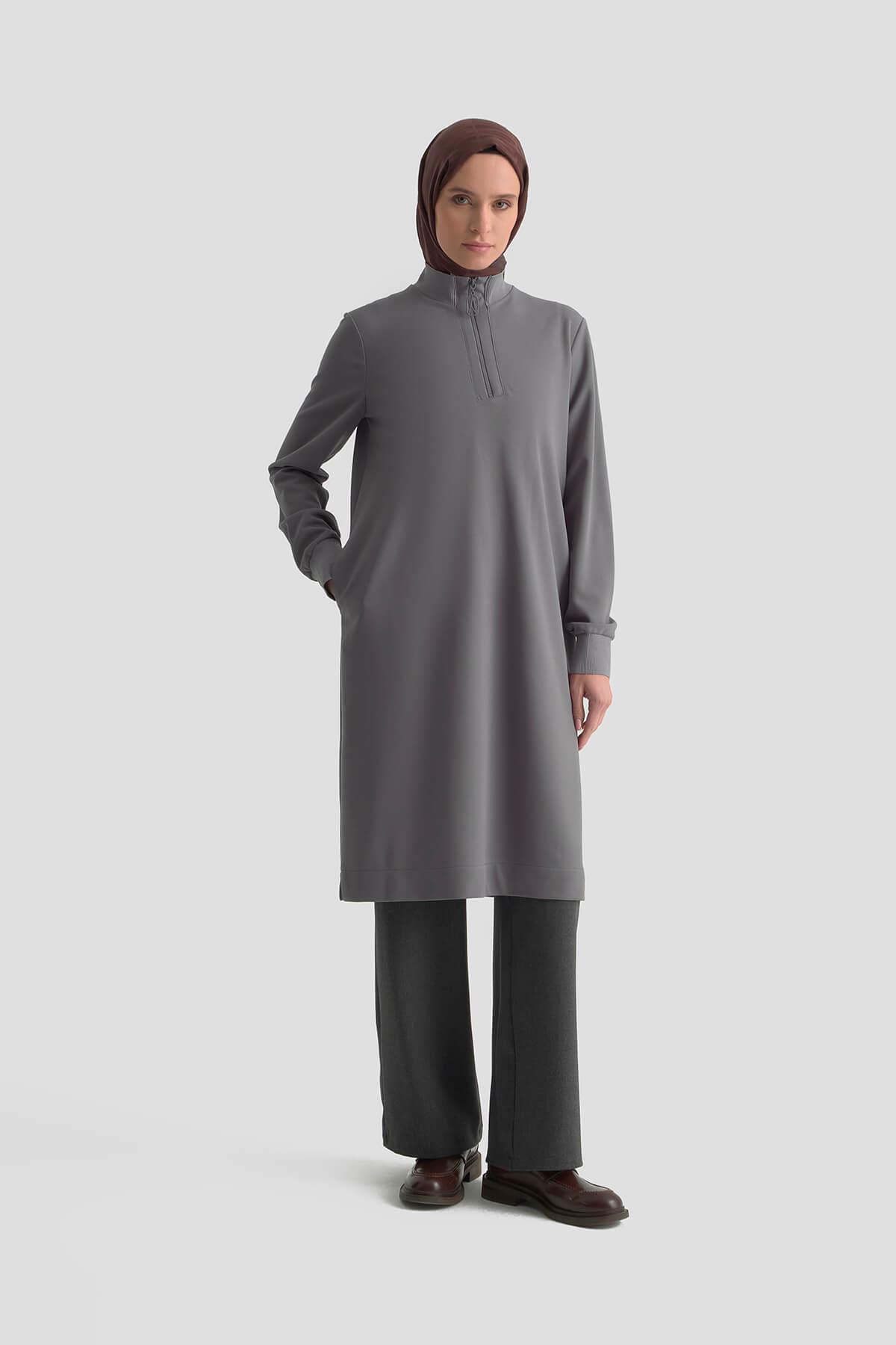 Armine TREND Halkalı Örme Kumaş Tunik Gri 25KT456
