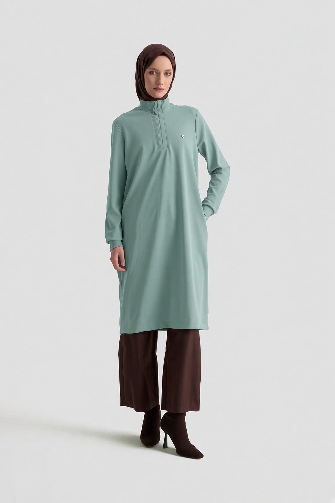 Armine TREND Halkalı Örme Kumaş Tunik Çağla 26KT456