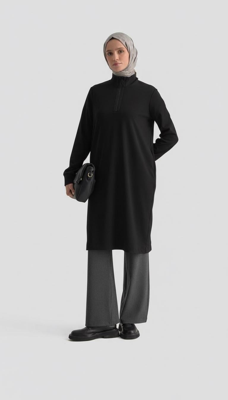 Armine TREND Halkalı Örme Kumaş Tunik Siyah 25KT456