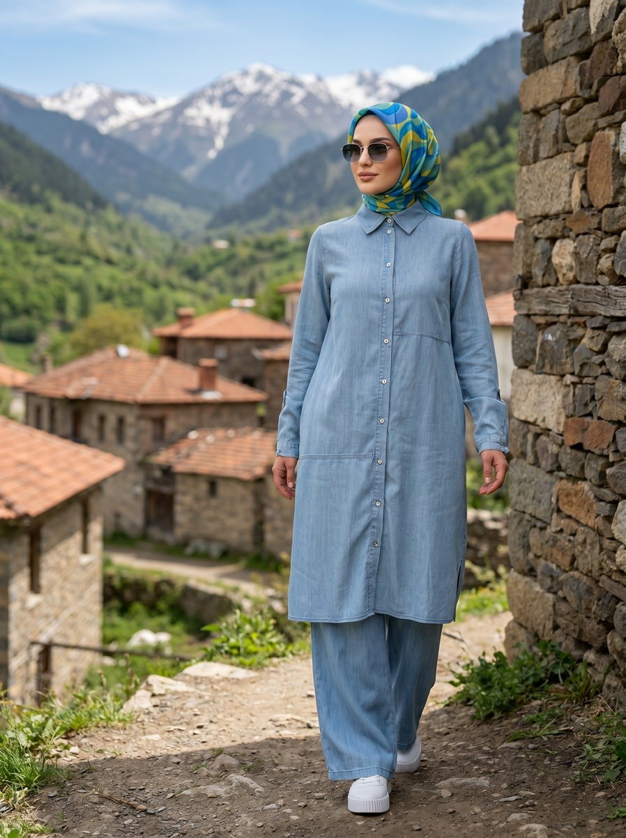 Armine Trend İnce Kot Pantolonlu Takım Buz Mavisi 26YT6121