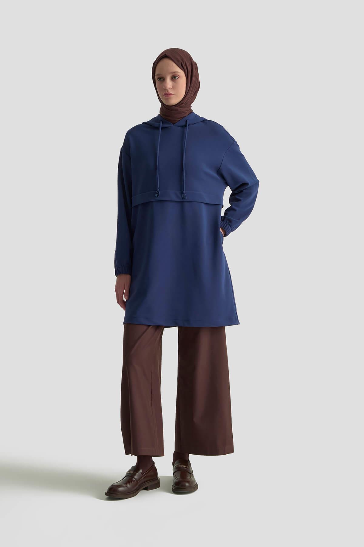 ARMİNE TREND Kapüşonlu Kolları Lastikli Tunik Lacivert 25KT462