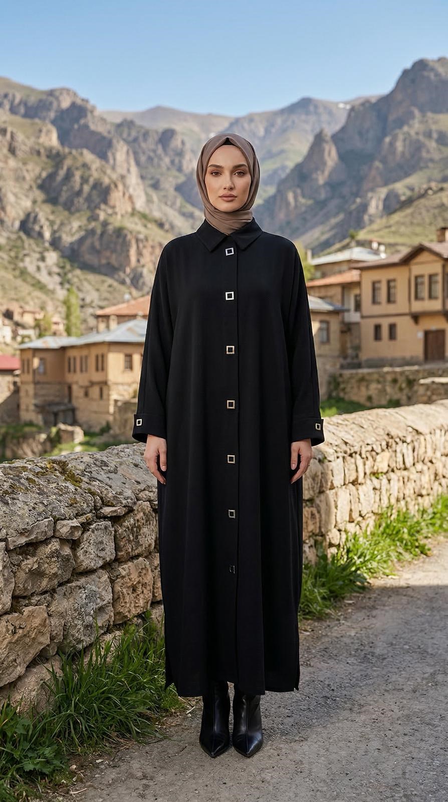 Armine TREND Kare Düğme Detay Kap Siyah 26YT549