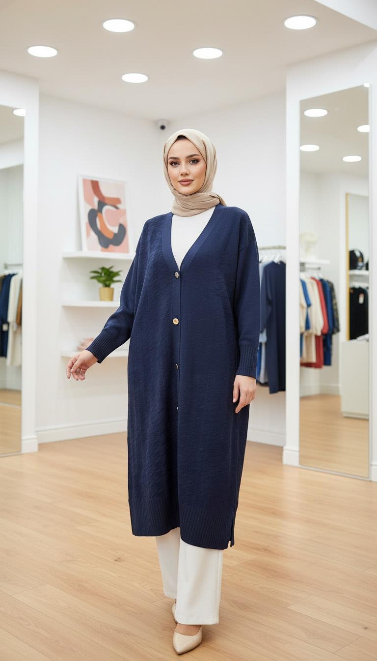 Armine TREND Kazayağı Desen Hırka Lacivert 25YTD4119