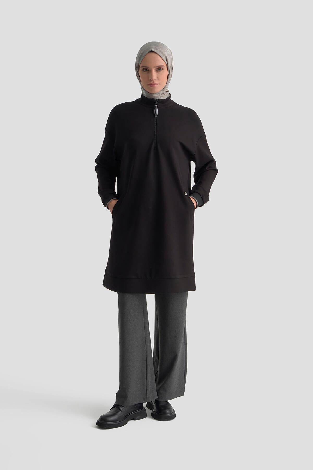 Armine TREND Kolları Ribanalı Bayan Tunik Siyah 25KT461